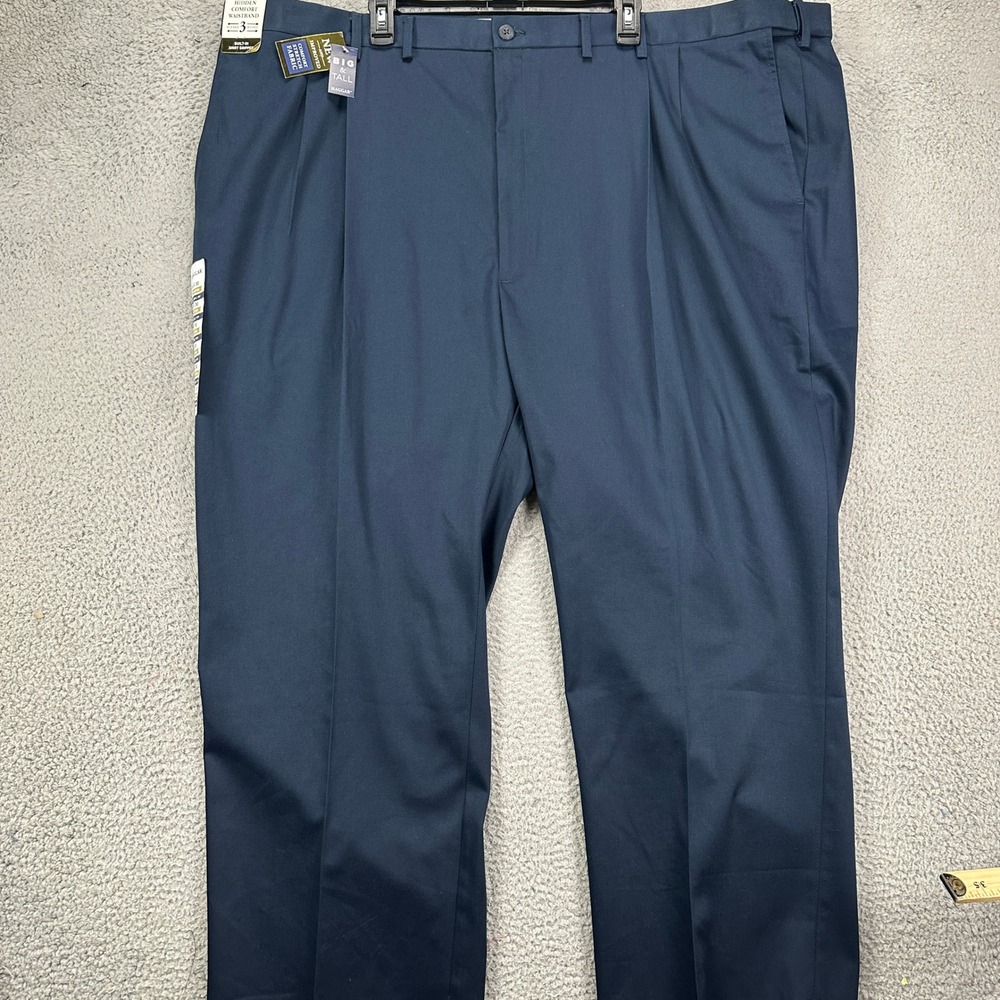 Haggar Pants Premium Khaki Men 54X30 Big Tall Blue Pleated Chino Classic Fit NEW